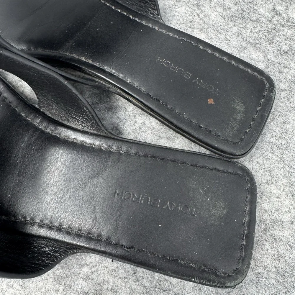 Tory Burch Georgia Thong Sandals Size 7 Calfskin Leather Perfect Black 84937